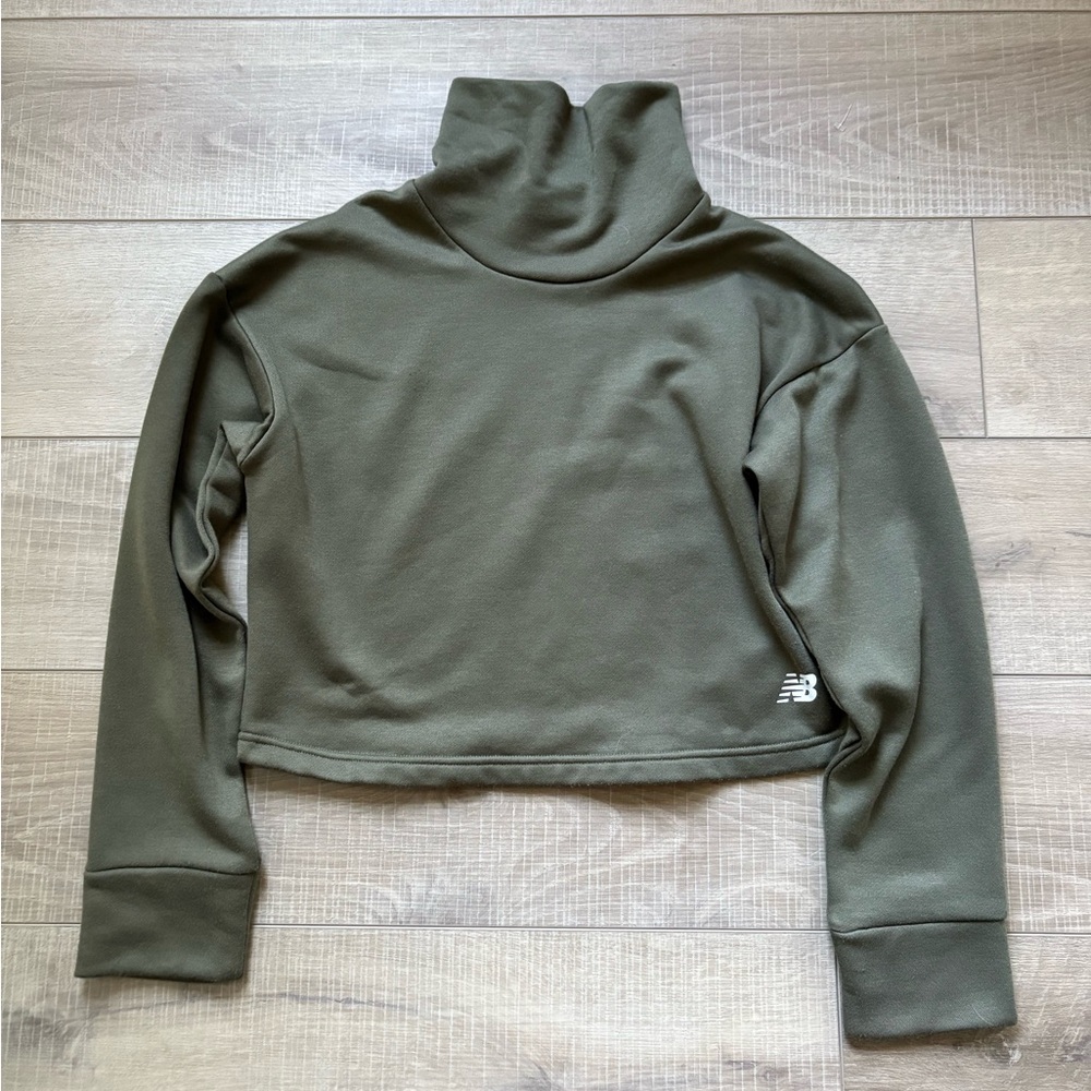 New Balance Olive Green Cropped Turtleneck Sweatshirt